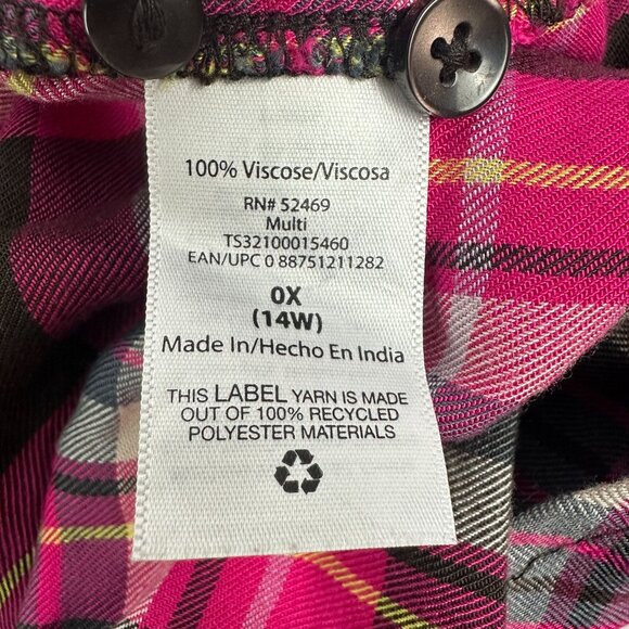 Terra & Sky Womens Plaid Button-Up Shirt 0X Viscose Long Sleeve - Picture 4 of 5